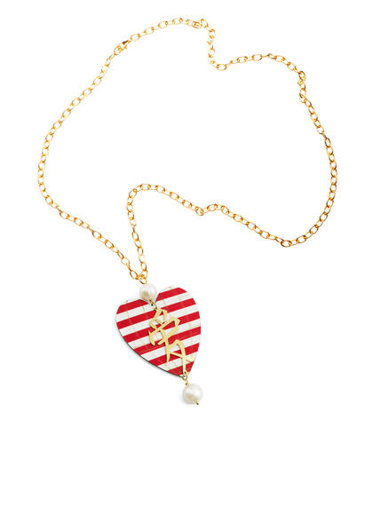 Ruby Striped Heart Necklace - Lebole Maison