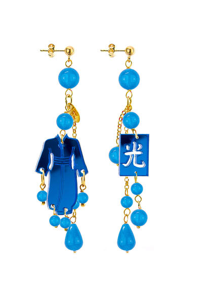 Orecchini Kimono Plexi Ciuffo Corto Azzurro - Lebole Maison