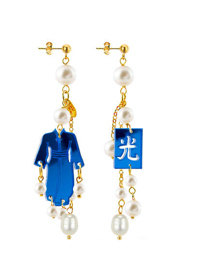 Orecchini Kimono Plexi Ciuffo Corto Azzurro Perla - Lebole Maison