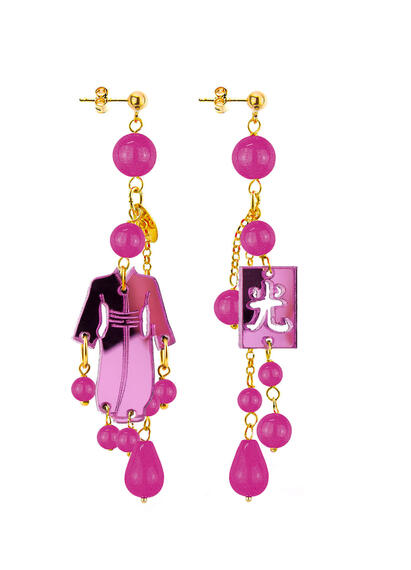 Orecchini Kimono Plexi Ciuffo Corto Fucsia - Lebole Maison