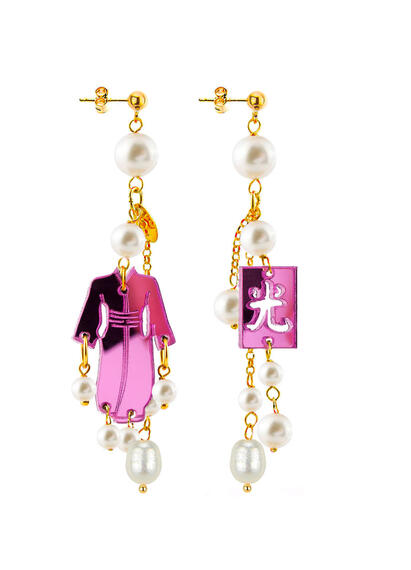 Orecchini Kimono Plexi Ciuffo Corto Fucsia Perla - Lebole Maison