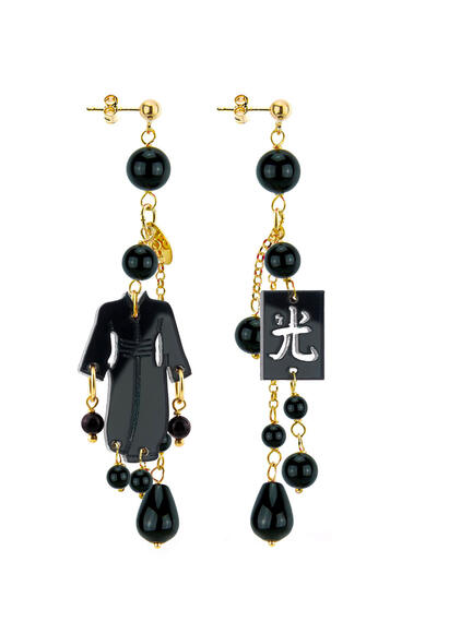 Orecchini Kimono Plexi Ciuffo Corto Grigio Nero - Lebole Maison