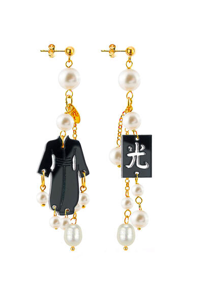 Orecchini Kimono Plexi Ciuffo Corto Grigio Perla - Lebole Maison