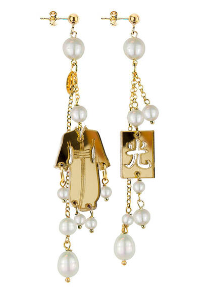 Orecchini Kimono Plexi Ciuffo Corto Oro Perla - Lebole Maison