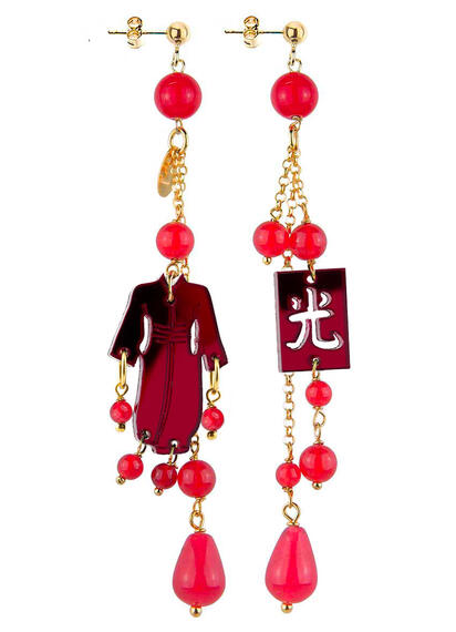 Orecchini Kimono Plexi Ciuffo Corto Rubino - Lebole Maison