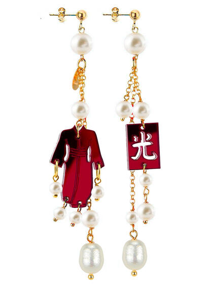 Orecchini Kimono Plexi Ciuffo Corto Rubino Perla - Lebole Maison