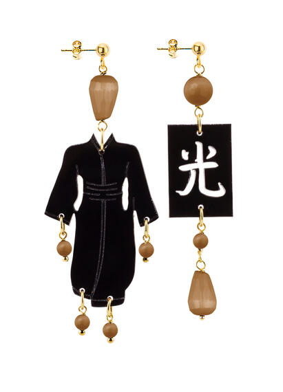 Orecchiuni Kimono Plexi Nero Piccolo Marrone - Lebole Maison