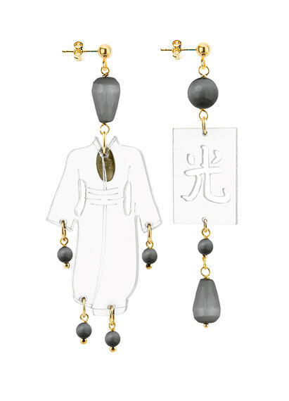 Orecchiuni Kimono Plexi Trasparente Piccolo Grigio Scuro - Lebole Maison