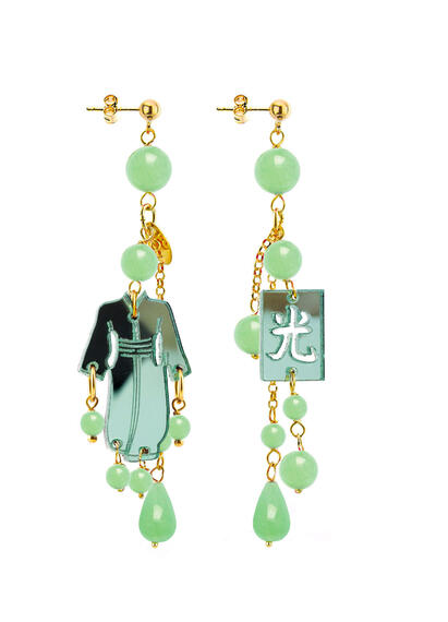 Orecchini Kimono Plexi Ciuffo Corto Verde Giada - Lebole Maison