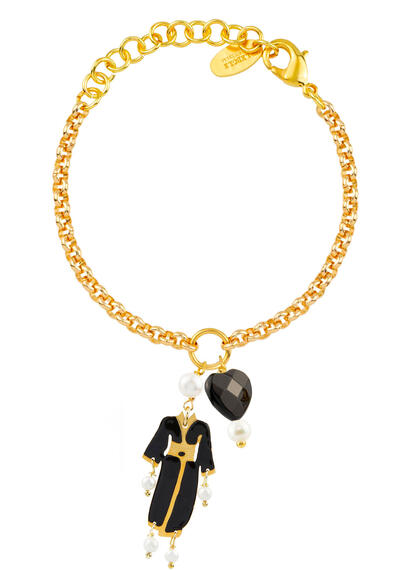 Bracciale Kimono Smalto Nero Mini Perla - Lebole Maison