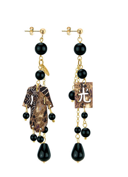 Orecchini Kimono Ciuffo Corto Nero - Lebole Maison