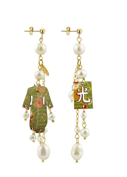 Orecchini Kimono Ciuffo Corto Perla - Lebole Maison