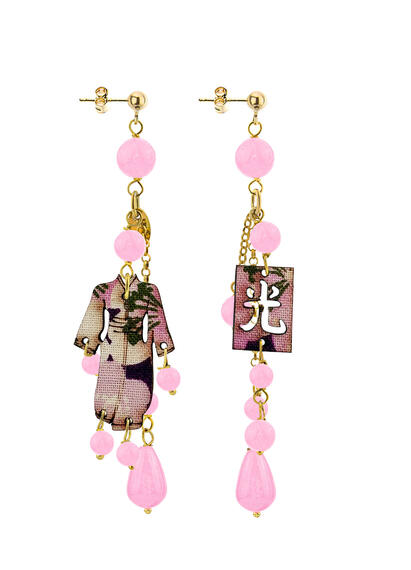 Fluorescent Pink Short Tuft Kimono Earrings - Lebole Maison