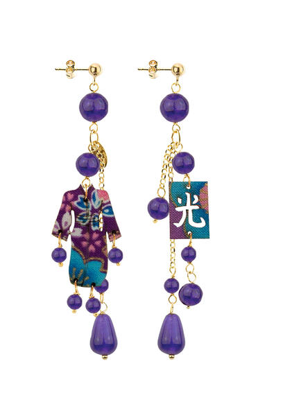 Orecchini Kimono Ciuffo Corto Viola - Lebole Maison