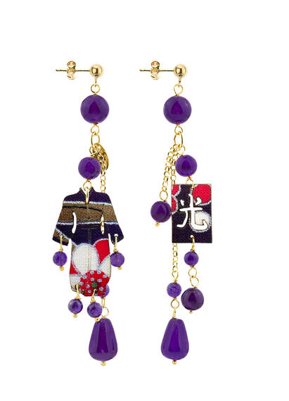 Short Purple Kimono Tuft Earrings - Lebole Maison