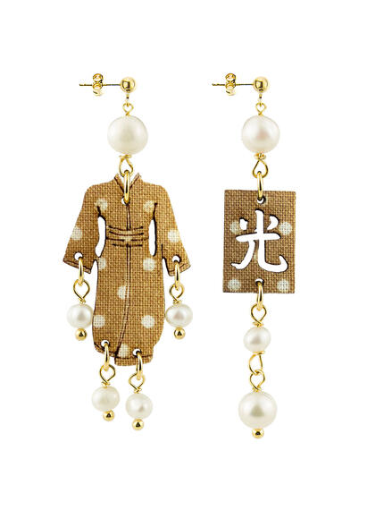 Orecchini Kimono Mini Pois Marrone Perla - Lebole Maison