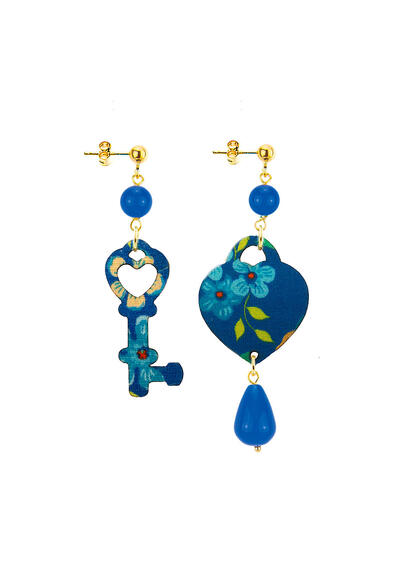 Orecchini Cuore E Chiave Mini Blu - Lebole Maison