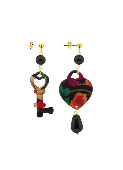 Orecchini Cuore E Chiave Mini Nero - Lebole Maison