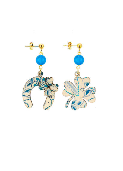 Orecchini Quadrifoglio E Ferro Di Cavallo Mini Azzurro - Lebole Maison
