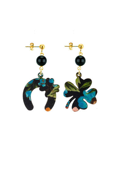 Orecchini Quadrifoglio E Ferro Di Cavallo Mini Nero - Lebole Maison