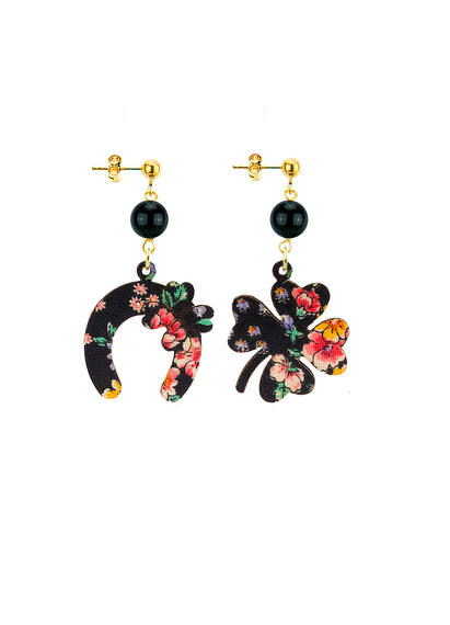 Orecchini Quadrifoglio E Ferro Di Cavallo Mini Nero - Lebole Maison