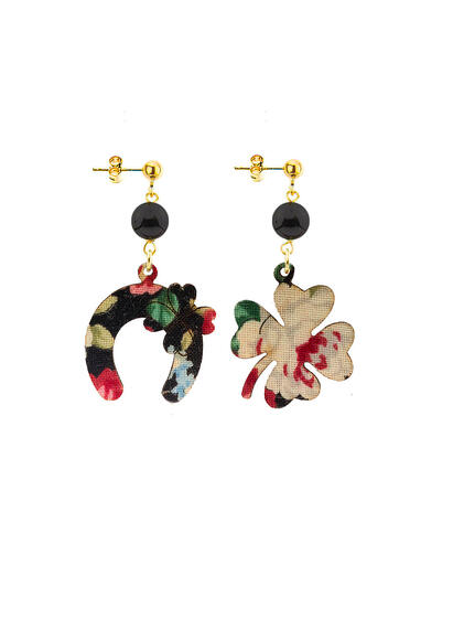 Orecchini Quadrifoglio E Ferro Di Cavallo Mini Nero - Lebole Maison