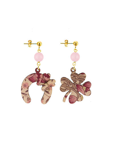 Orecchini Quadrifoglio E Ferro Di Cavallo Mini Rosa - Lebole Maison