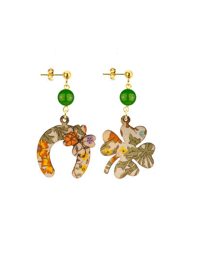 Orecchini Quadrifoglio E Ferro Di Cavallo Mini Verde Oliva - Lebole Maison