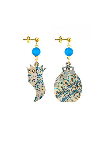 Orecchini Corno E Coccinella Mini Azzurro - Lebole Maison