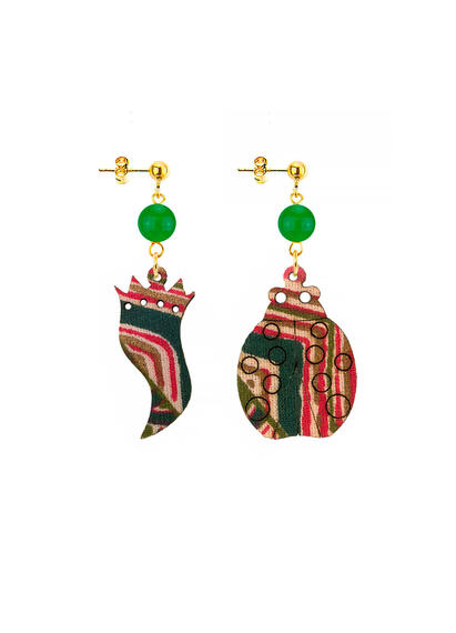 Orecchini Corno E Coccinella Mini Verde - Lebole Maison