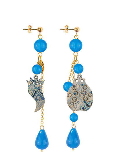 Orecchini Corno E Coccinella Ciuffo Corto Azzurro - Lebole Maison