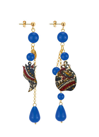 Orecchini Corno E Coccinella Ciuffo Corto Blu - Lebole Maison