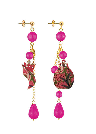 Orecchini Corno E Coccinella Ciuffo Corto Fucsia - Lebole Maison