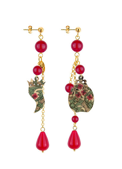 Orecchini Corno E Coccinella Ciuffo Corto Rubino - Lebole Maison