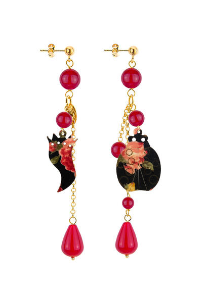 Orecchini Corno E Coccinella Ciuffo Corto Rubino - Lebole Maison