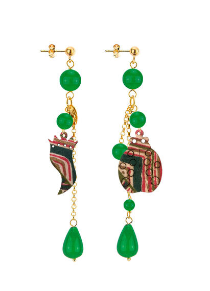 Orecchini Corno E Coccinella Ciuffo Corto Verde - Lebole Maison