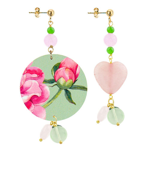 Orecchini Circle Classico Fiore Rosa Verde - Lebole Maison