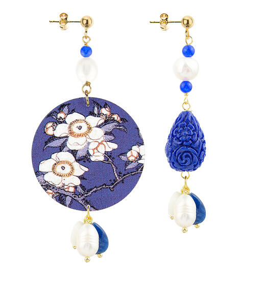 Orecchini Circle Classico Fiori Bianchi Blu - Lebole Maison