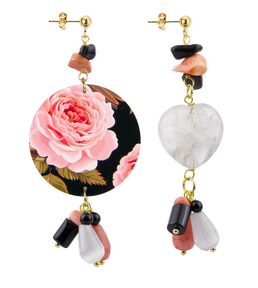 Orecchini Circle Classico Fiore Rosa Nero - Lebole Maison