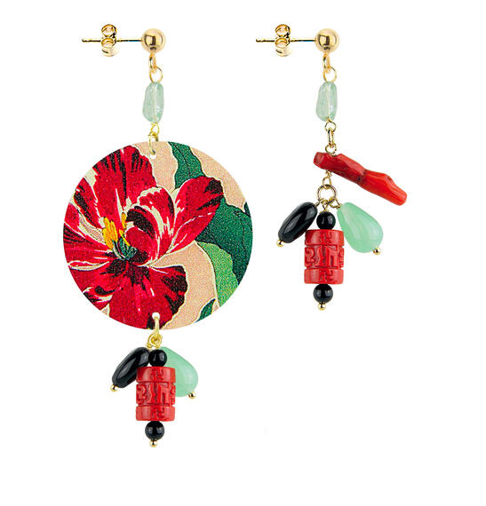 Orecchini Circle Piccolo Fiore Rosso Verde - Lebole Maison