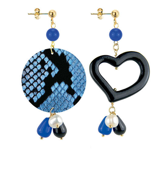 Orecchini Circle Piccolo Pitonato Blu - Lebole Maison