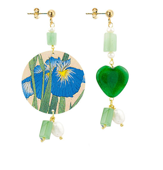 Orecchini Circle Piccolo Fiore Azzurro Verde Giada - Lebole Maison