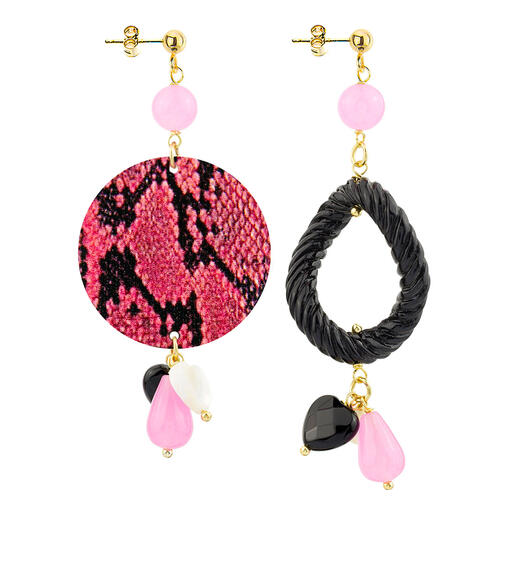 Orecchini Circle Piccolo Pitonato Rosa Fluo - Lebole Maison