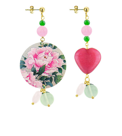 Orecchini Circle Piccolo Fiore Rosa Verde - Lebole Maison