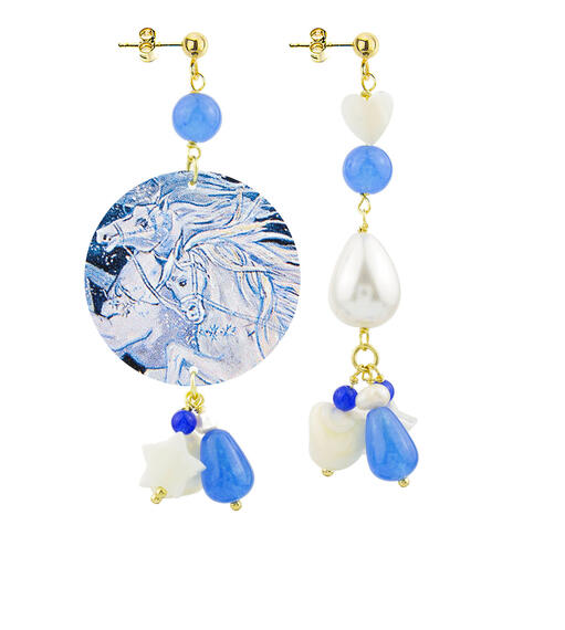 Orecchini Circle Piccolo Cavalli Azzurro - Lebole Maison