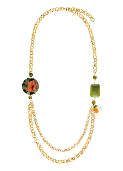 Collana Cirlce Fiore Rosso Classico Verde Oliva - Lebole Maison