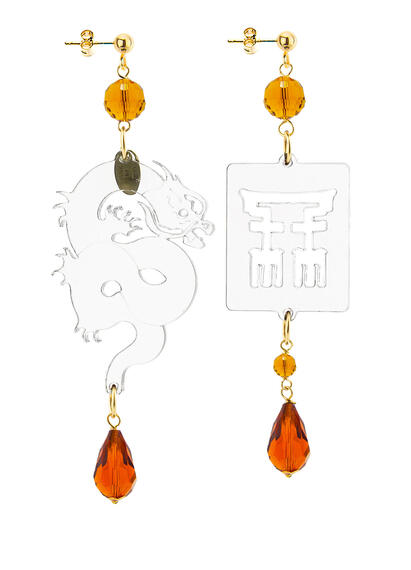 Orecchini Drago Plexi Trasparente Piccolo Ambra - Lebole Maison