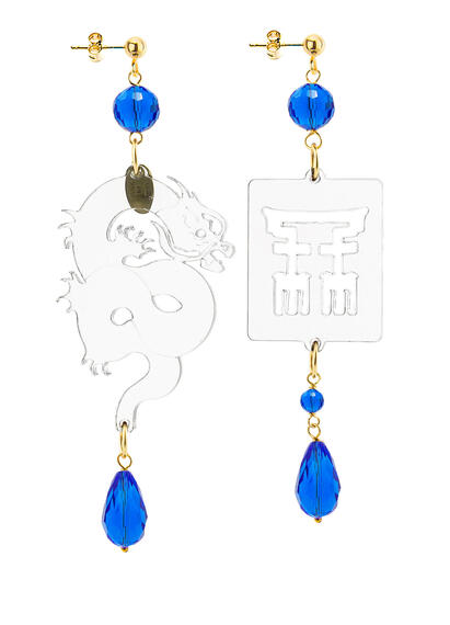 Orecchini Drago Plexi Trasparente Piccolo Blu - Lebole Maison