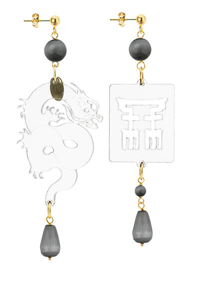 Orecchini Drago Plexi Trasparente Piccolo Grigio Scuro - Lebole Maison