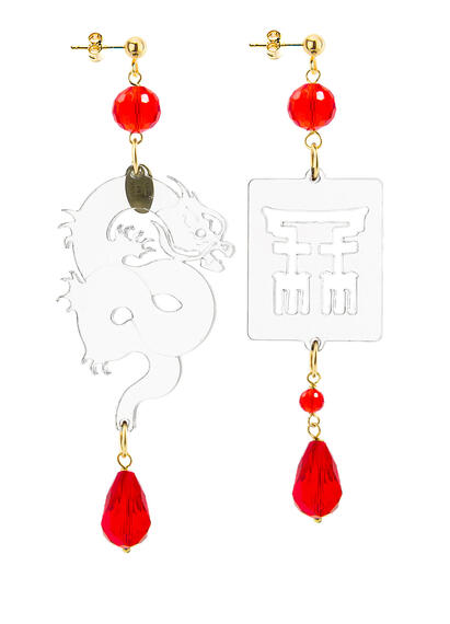Orecchini Drago Plexi Trasparente Piccolo Rubino - Lebole Maison